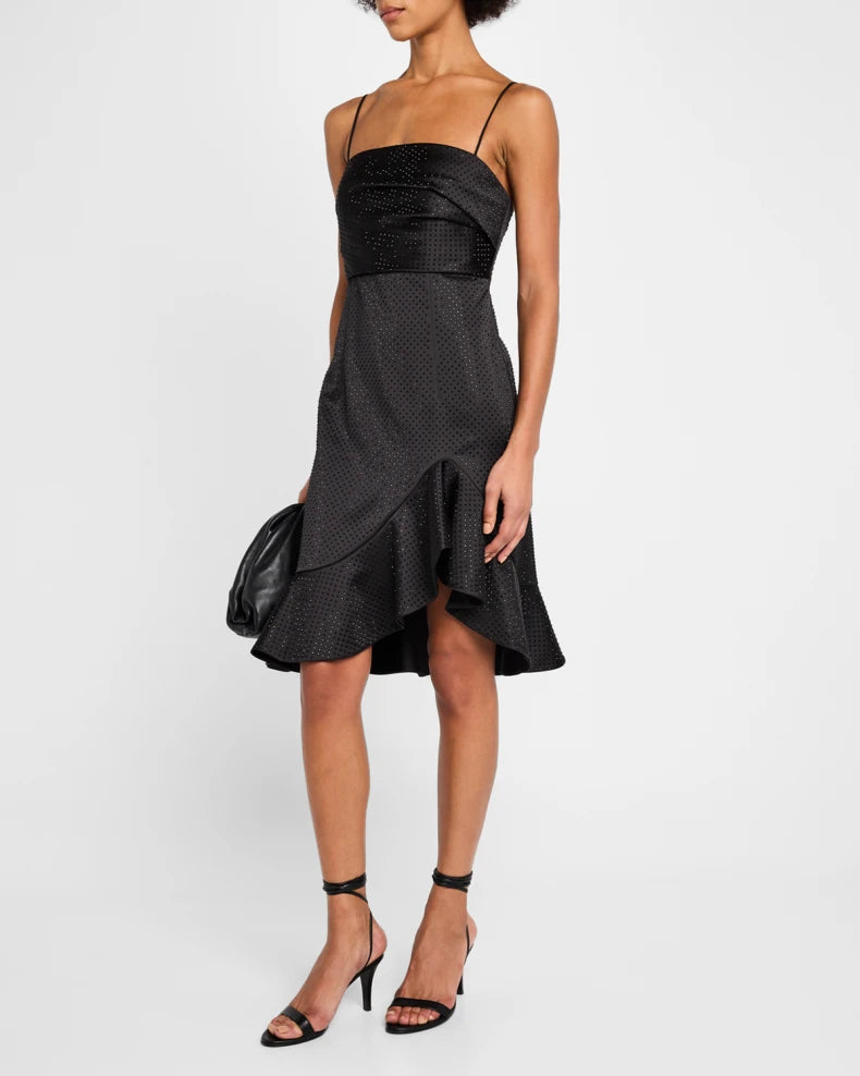 Sleeveless Rhinestone Satin Dress Charming and unique design Beautiful generous simple