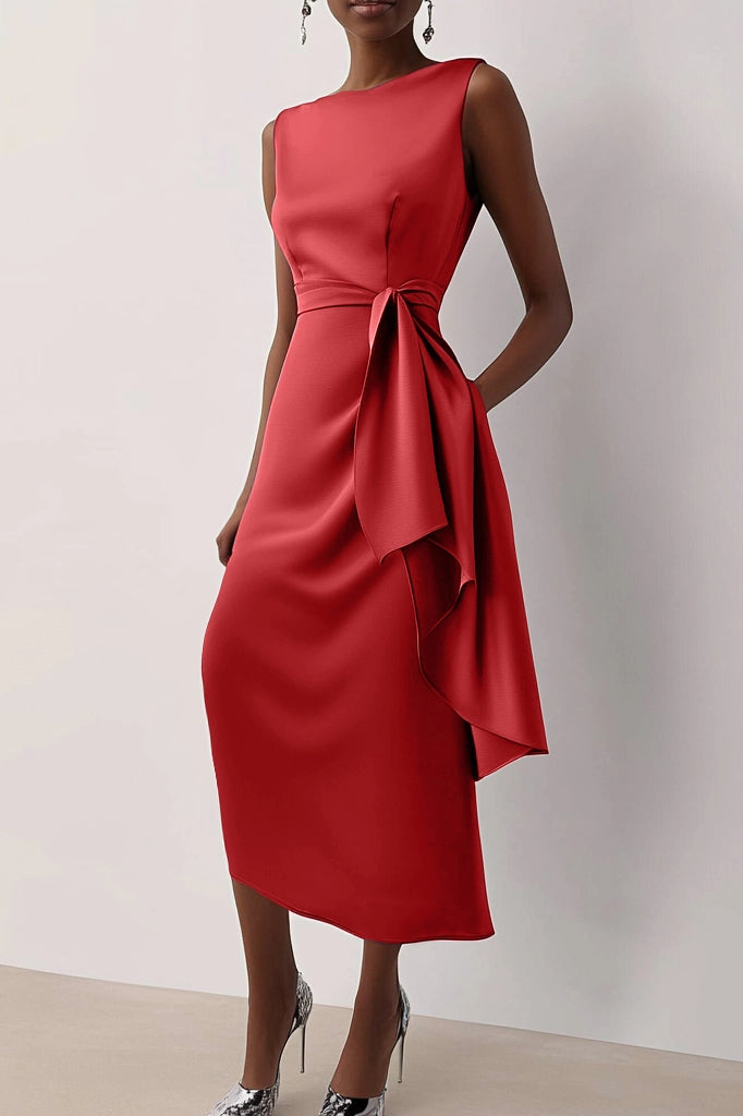 Simple beautiful generous and full of charm Prom Dress Party Dress Sleeveless Draped Waist Midi Mother of the Bride Dress