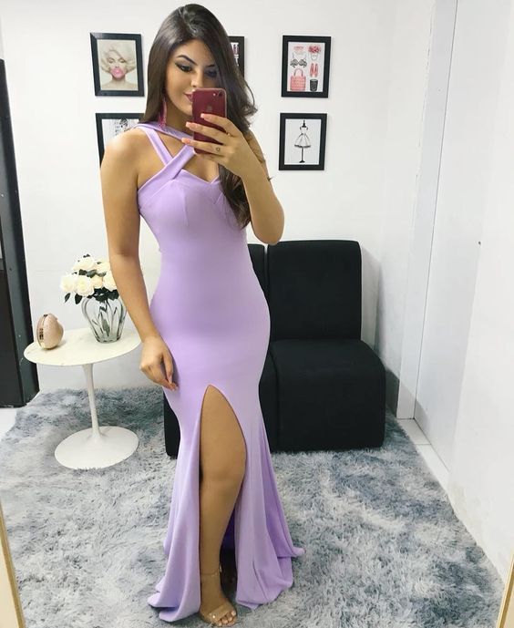 simple lilac mermaid prom dress sexy prom dress