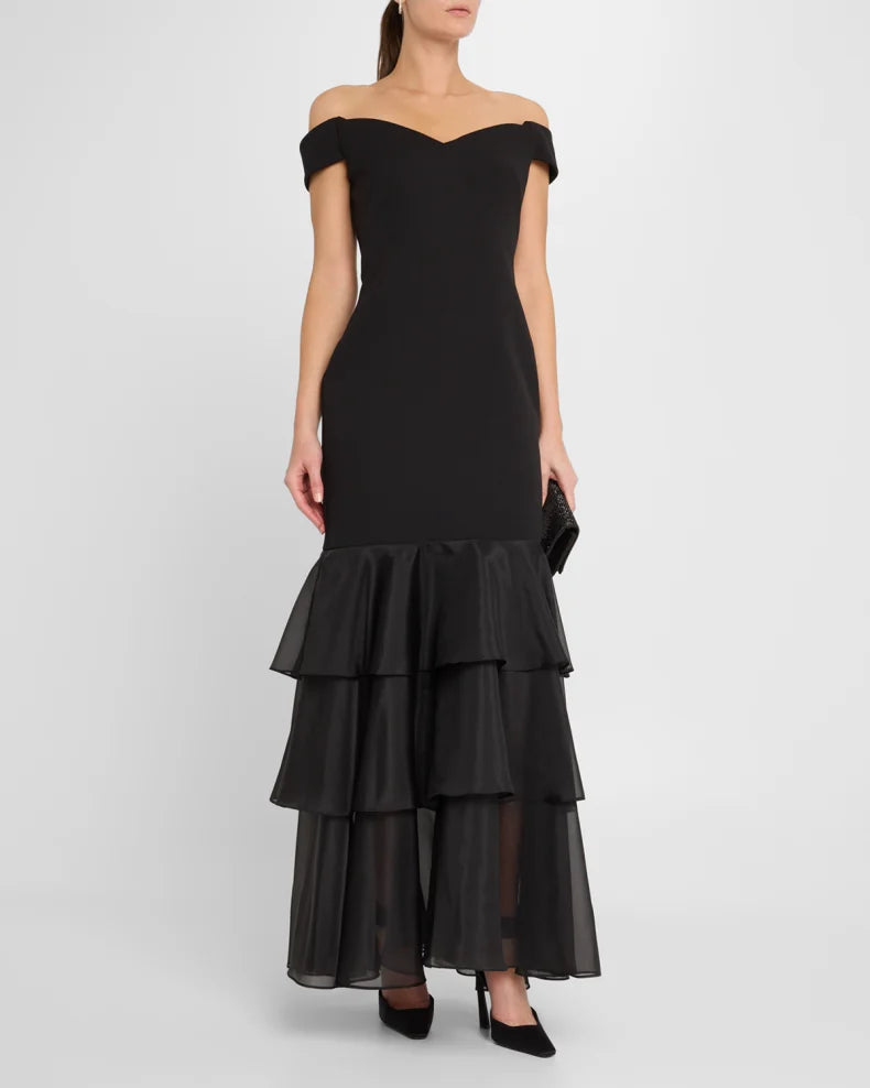 Off-Shoulder Ruffle Tiered Gown Beautiful and charming simple and unique design