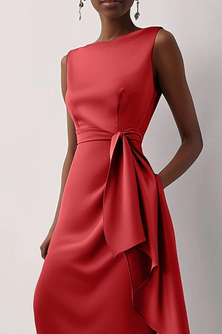 Simple beautiful generous and full of charm Prom Dress Party Dress Sleeveless Draped Waist Midi Mother of the Bride Dress