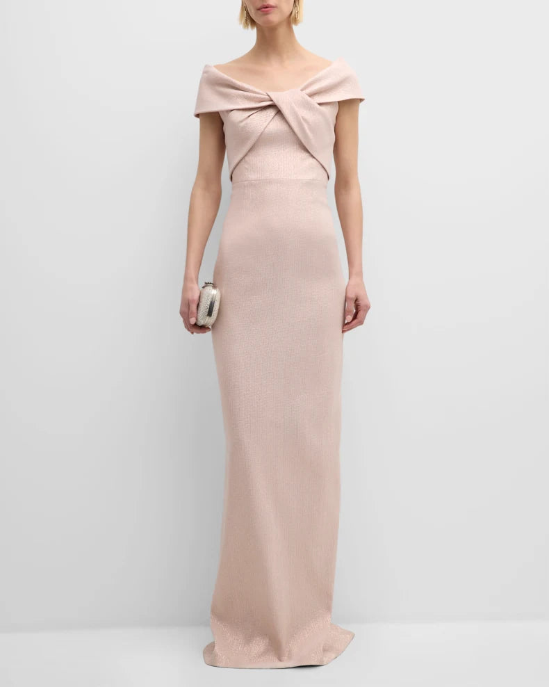 Jacquard Off-Shoulder Twist Gown Beautiful and charming simple and unique design