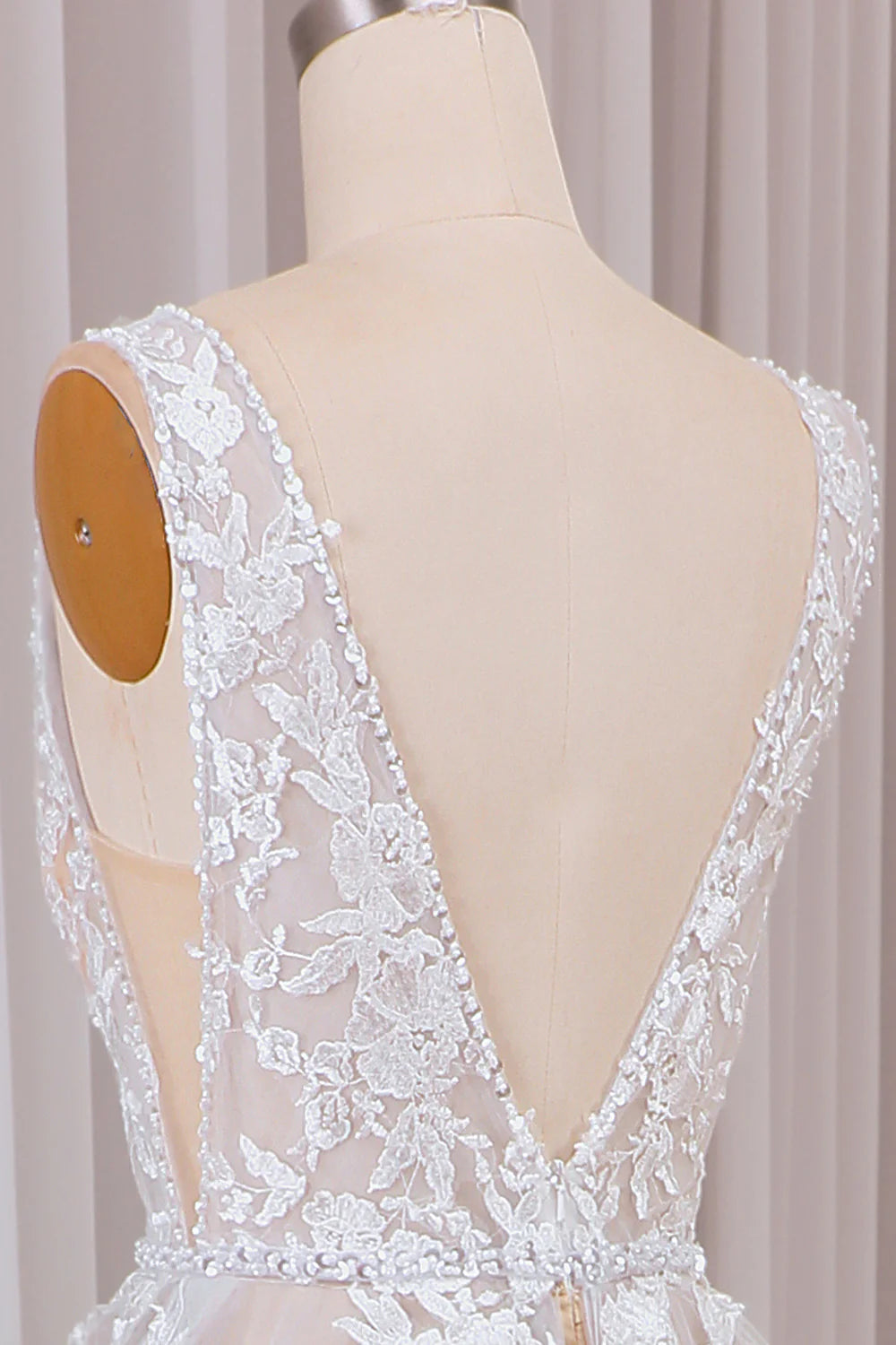 A Line V-Neck Sweep Train Ivory Wedding Dress With Lace