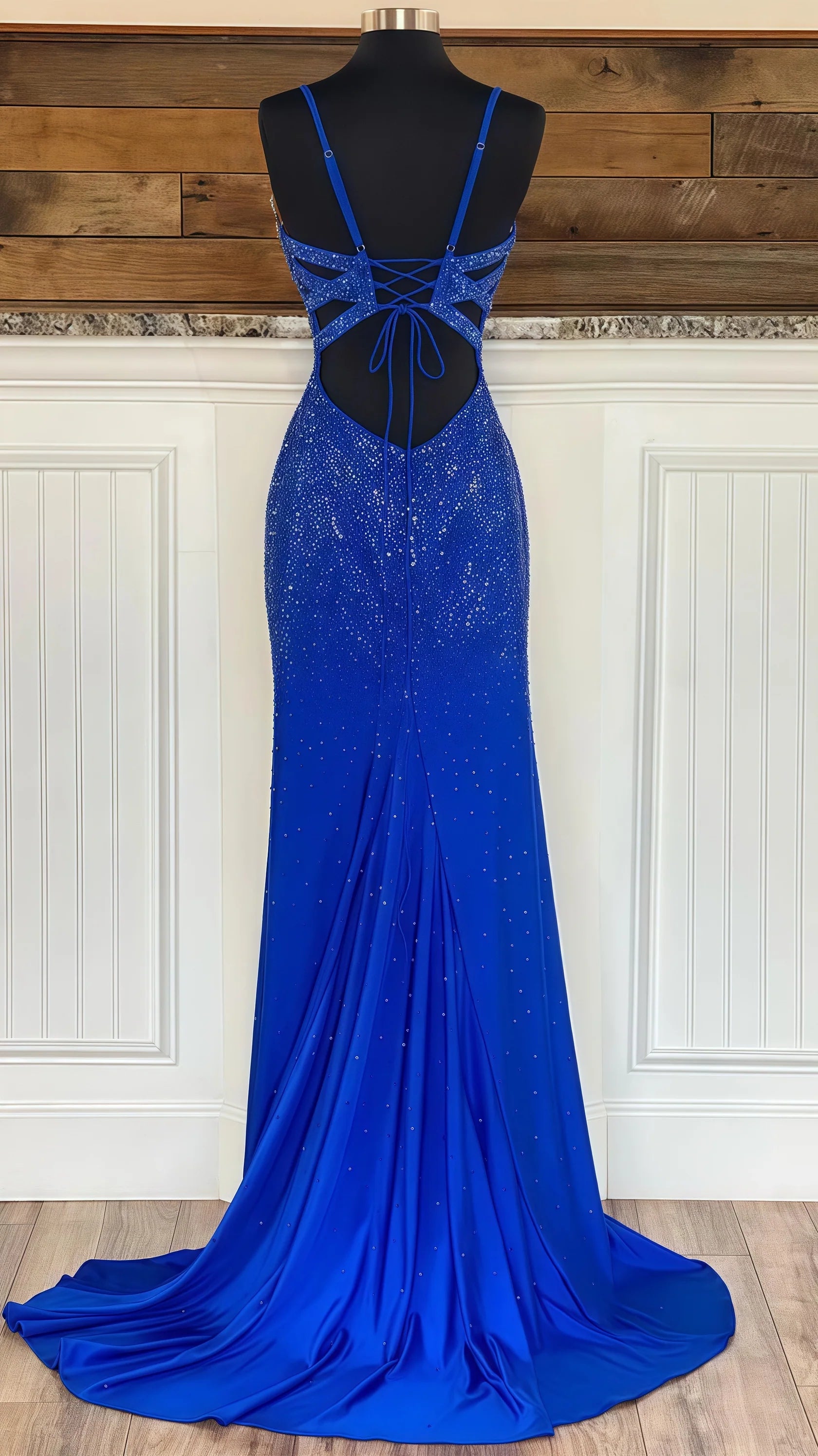Sexy Mermaid Beautiful elegant and unique design Prom Dress Sparkle Royal Blue Mermaid Long Prom Dress V-Neck Formal Gown