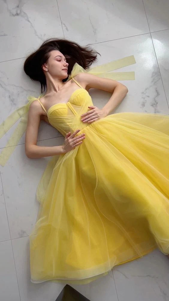 Fashion new prom dress yellow party dress evening dress