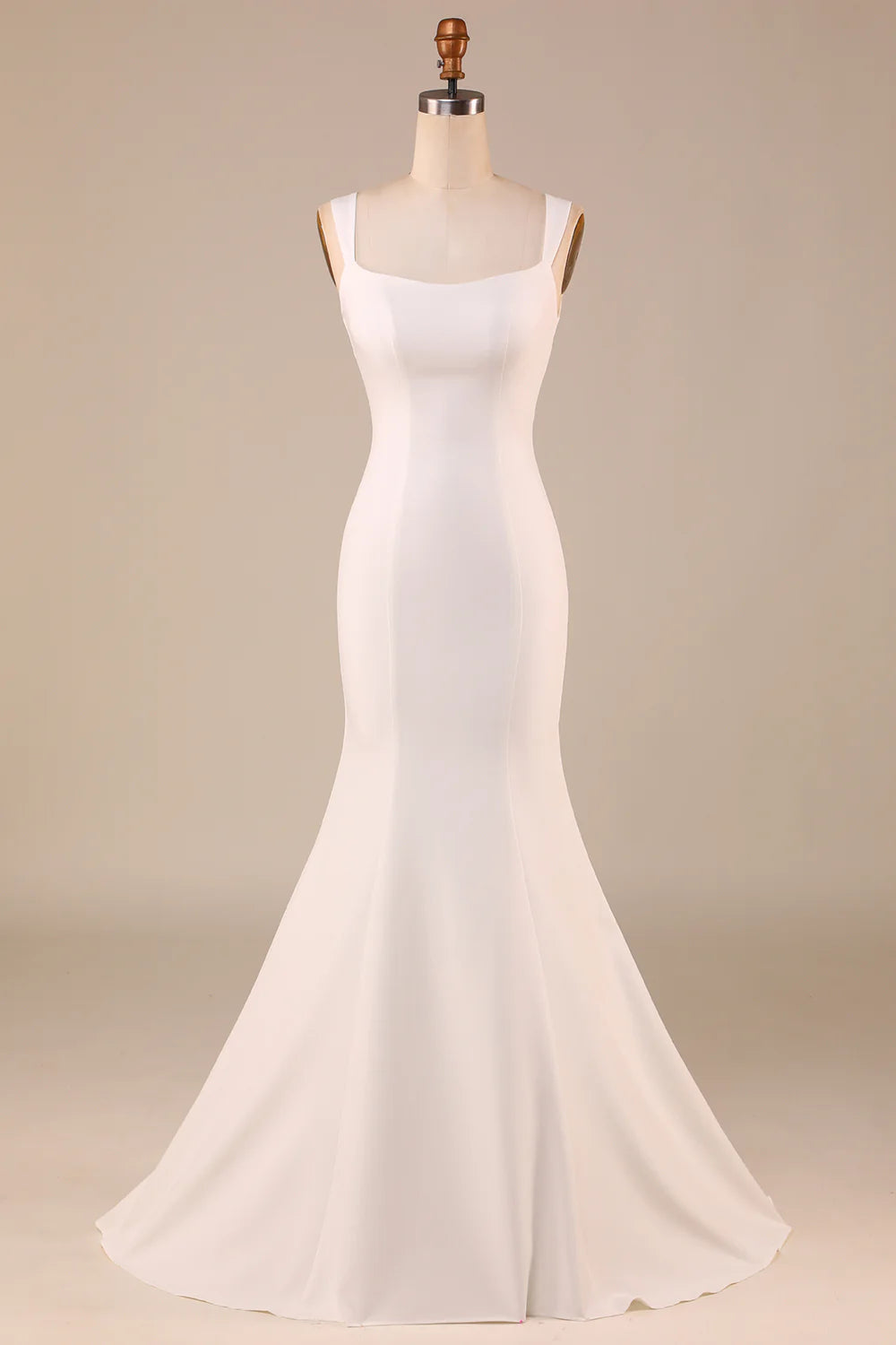 Ivory Mermaid Square Neck Sweep Train Wedding Dress