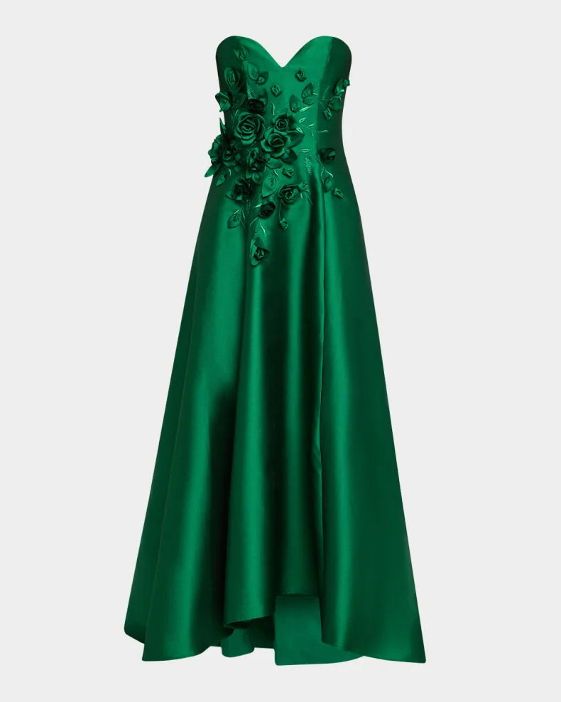 Strapless Floral Applique Gazar Gown Charming and unique design Beautiful generous simple