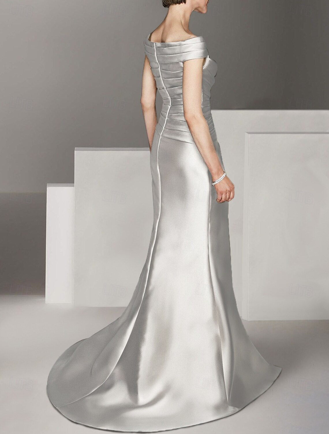 A-Line Mother of the Bride Dress Formal Wedding Guest Elegant Scoop Neck Off Shoulder Floor Length Ankle Length Italy Satin Cap Sleeve with Ruching