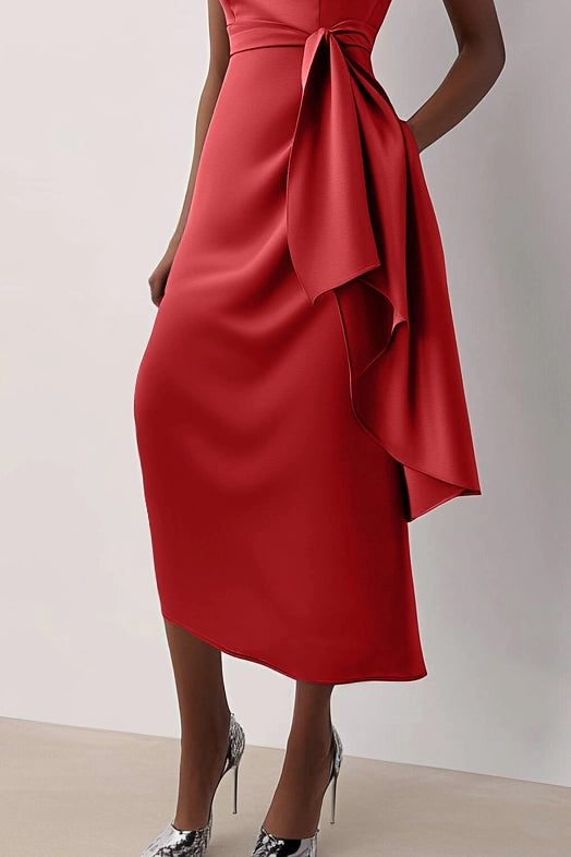 Simple beautiful generous and full of charm Prom Dress Party Dress Sleeveless Draped Waist Midi Mother of the Bride Dress
