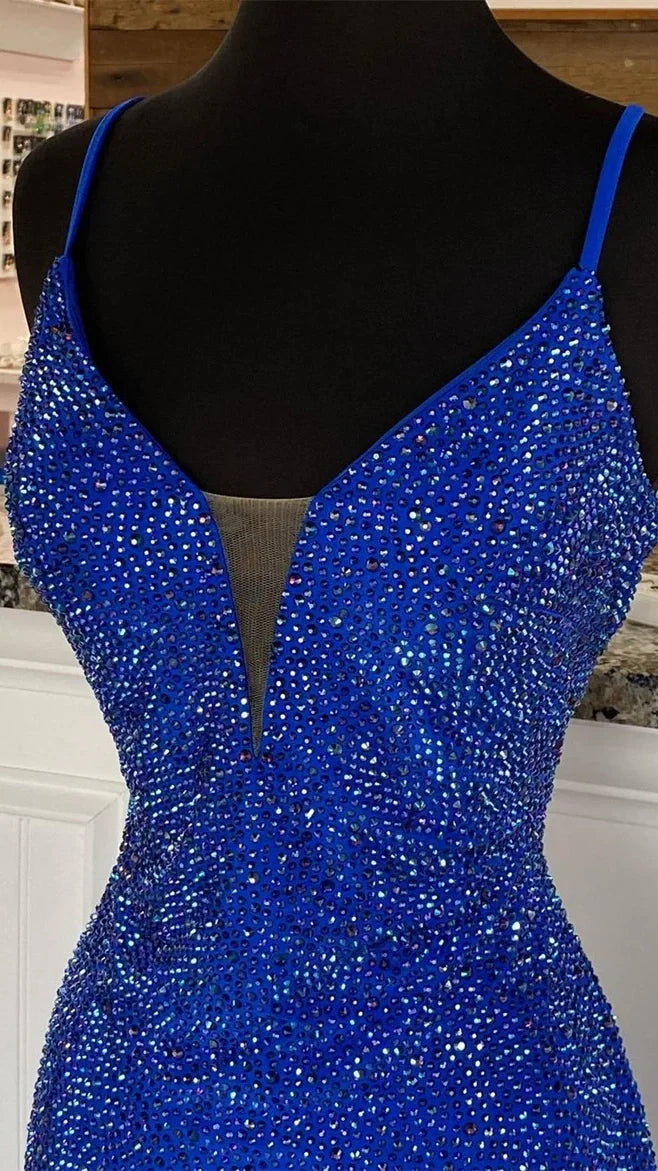 Sexy Mermaid Beautiful elegant and unique design Prom Dress Sparkle Royal Blue Mermaid Long Prom Dress V-Neck Formal Gown