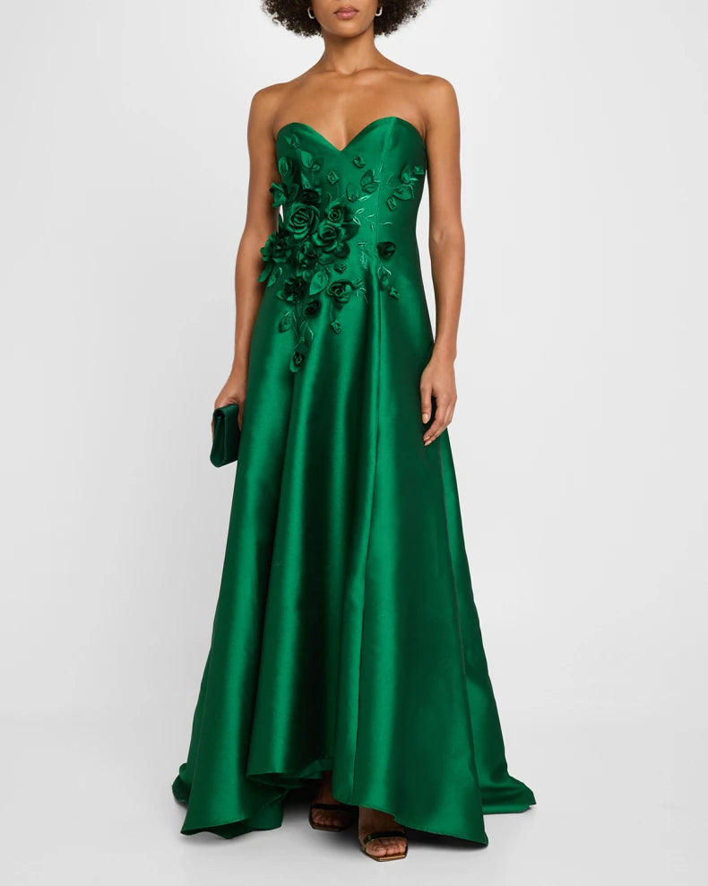 Strapless Floral Applique Gazar Gown Charming and unique design Beautiful generous simple