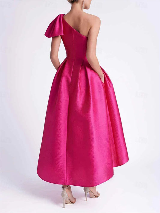 Princess One Shoulder Sleeveless Tea-Length Cocktail Dresses With Pocket Simple gentle beautiful and unique design