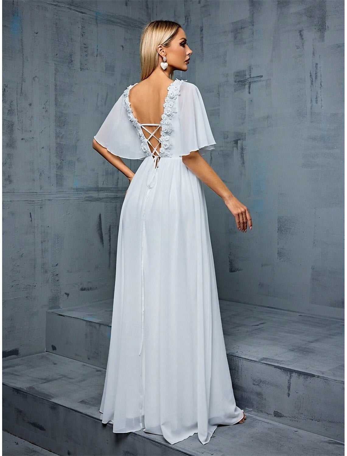 Dress Mother of the Bride Dress Elegant V Neck Floor Length Polyester Half Sleeve with Solid Color