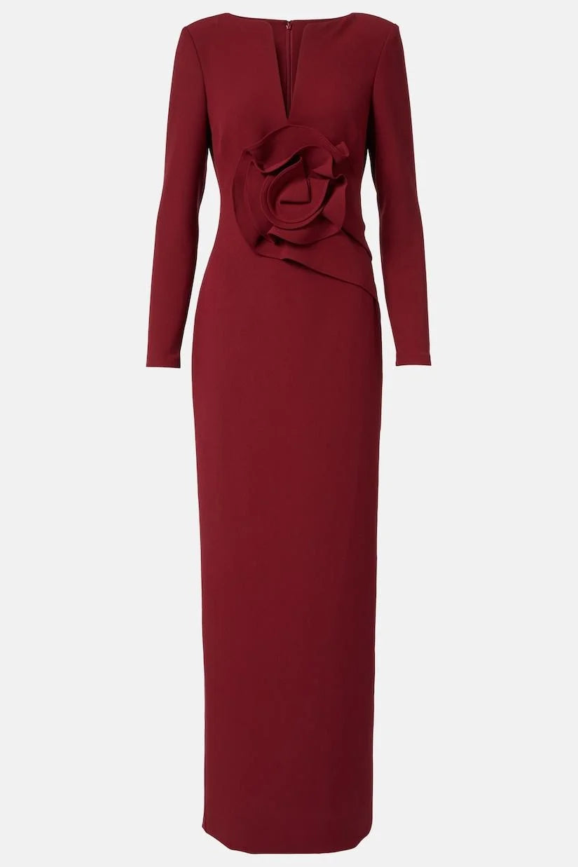 3D Flower Solid Long Sleeve Maxi Dress simple gentle atmospheric and unique desi Bring summer colors to enhance whiteness ﻿