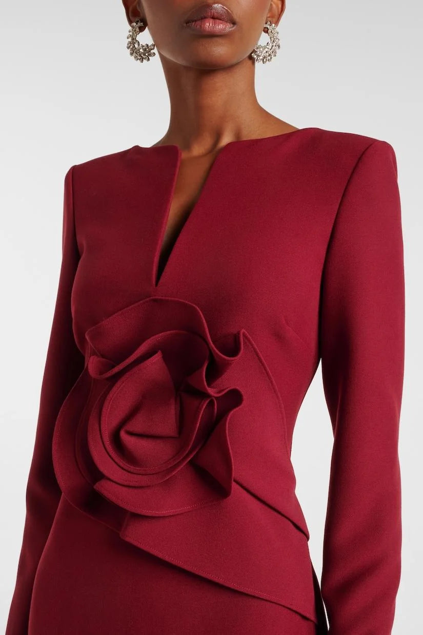 3D Flower Solid Long Sleeve Maxi Dress simple gentle atmospheric and unique desi Bring summer colors to enhance whiteness ﻿