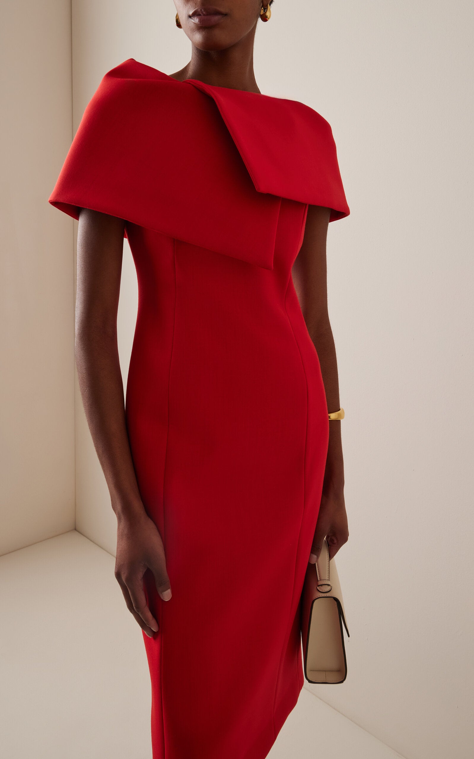 Draped Bonded Wool Midi Dress Simple gentle beautiful and grand