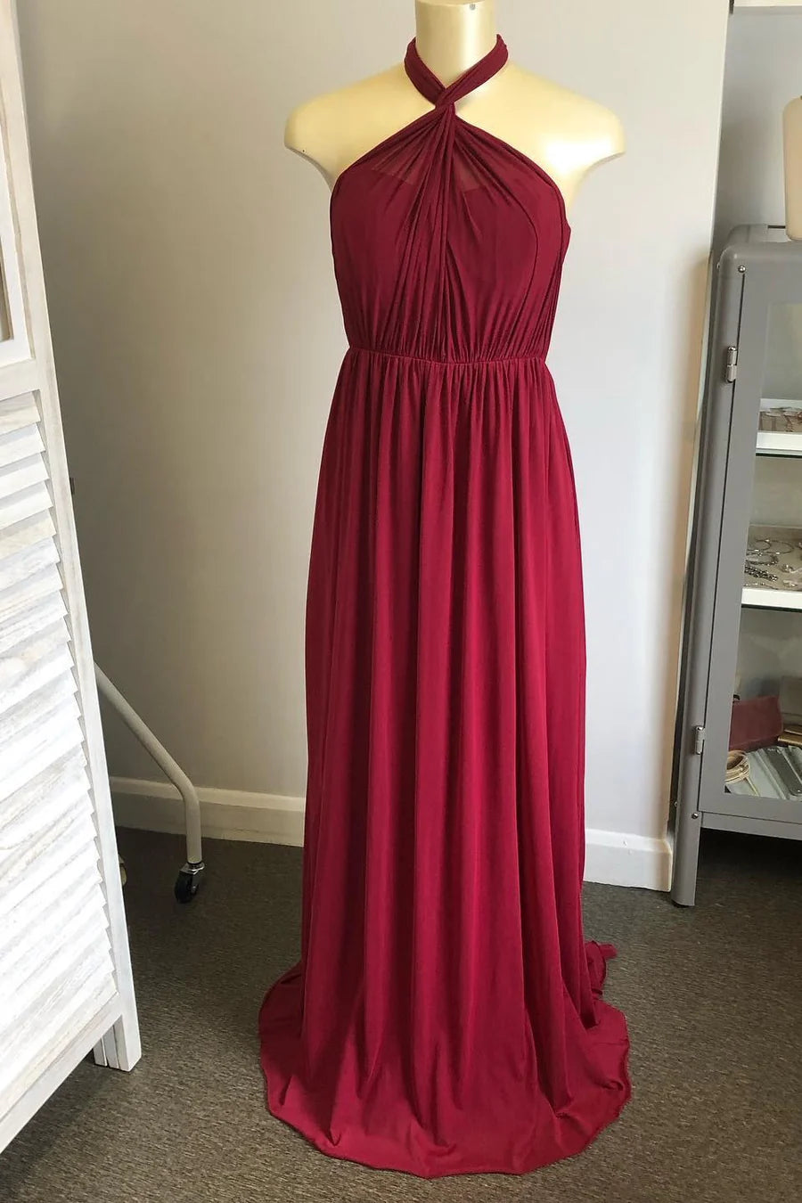 Convertible Burgundy Long Bridesmaid Dress