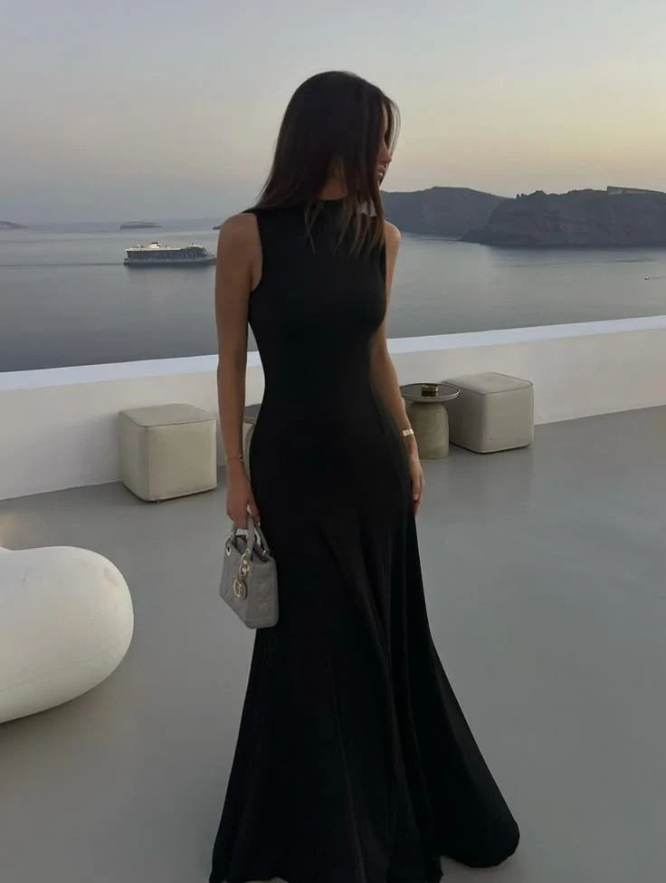 High Neck Sexy Black Evening Dress Long Prom Dresses
