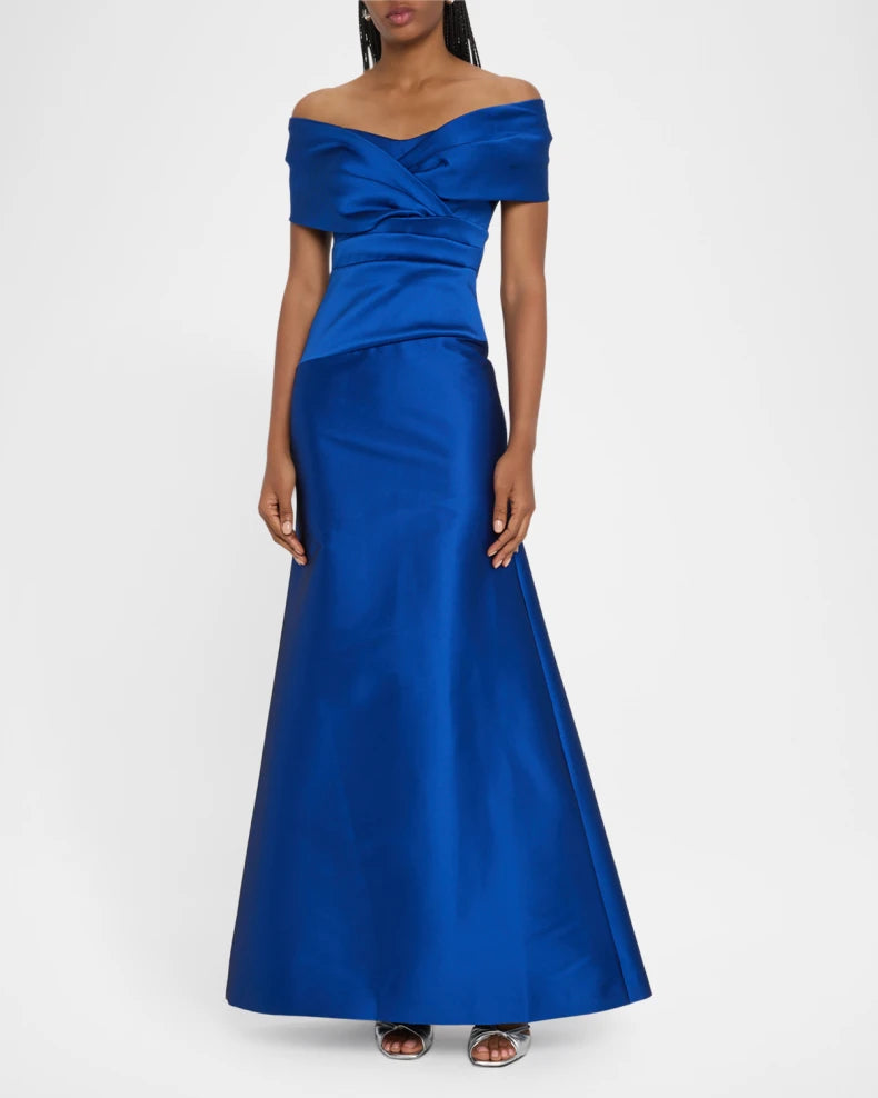 Charming and unique design Beautiful generous simple Stretch Mikado Portrait Draped A-line Gown