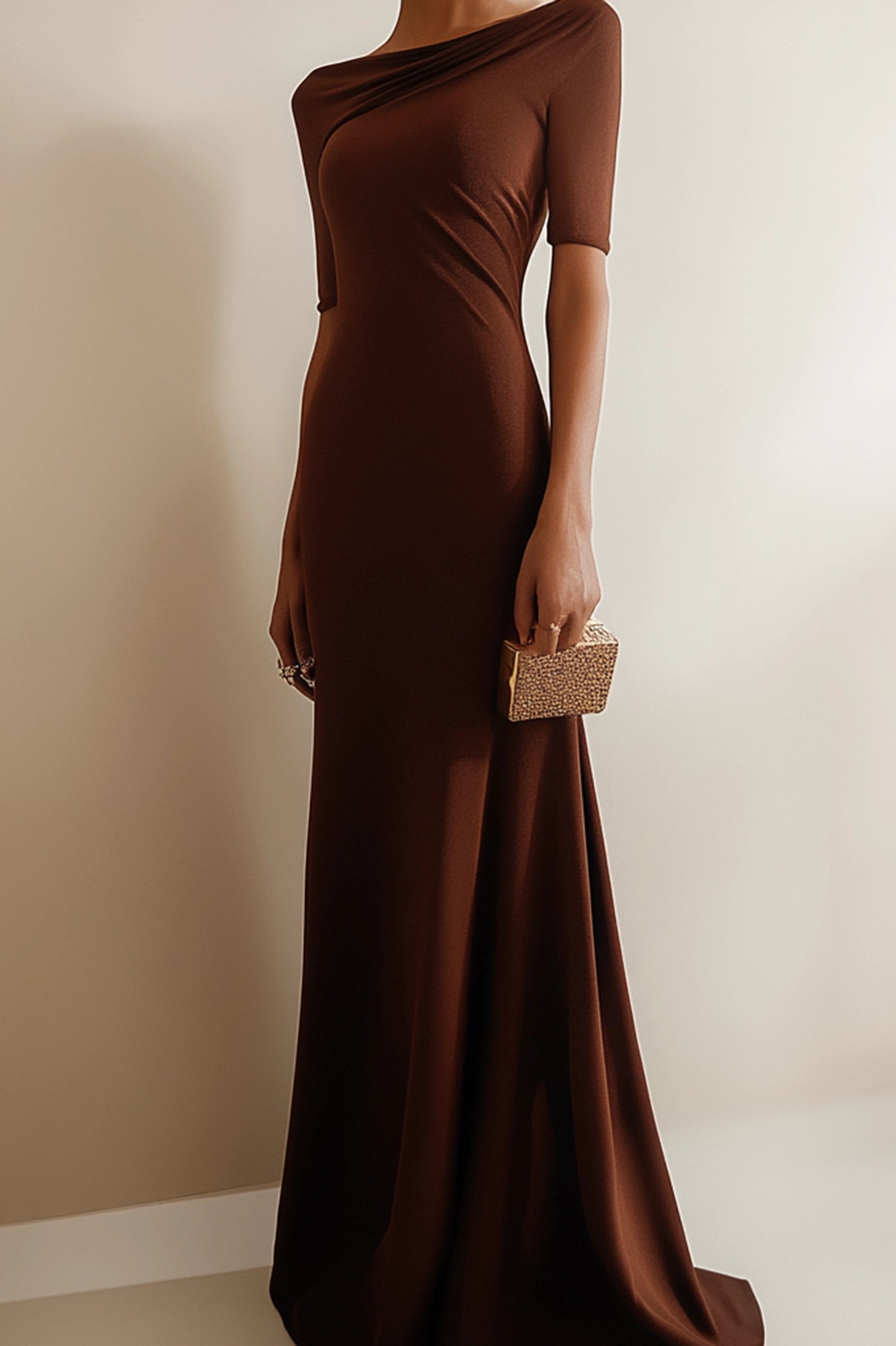 Work Maxi Dress Half Sleeve Brown Dress Simple beautiful generous and full of charm