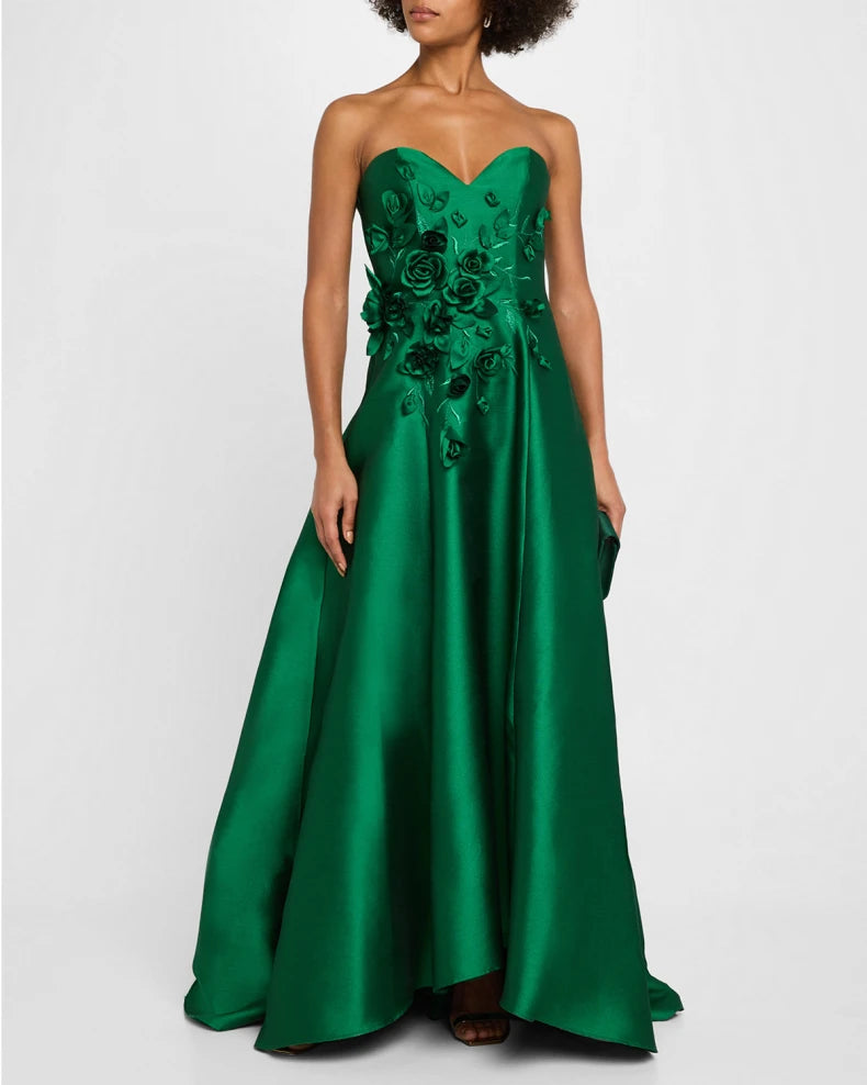 Strapless Floral Applique Gazar Gown Charming and unique design Beautiful generous simple