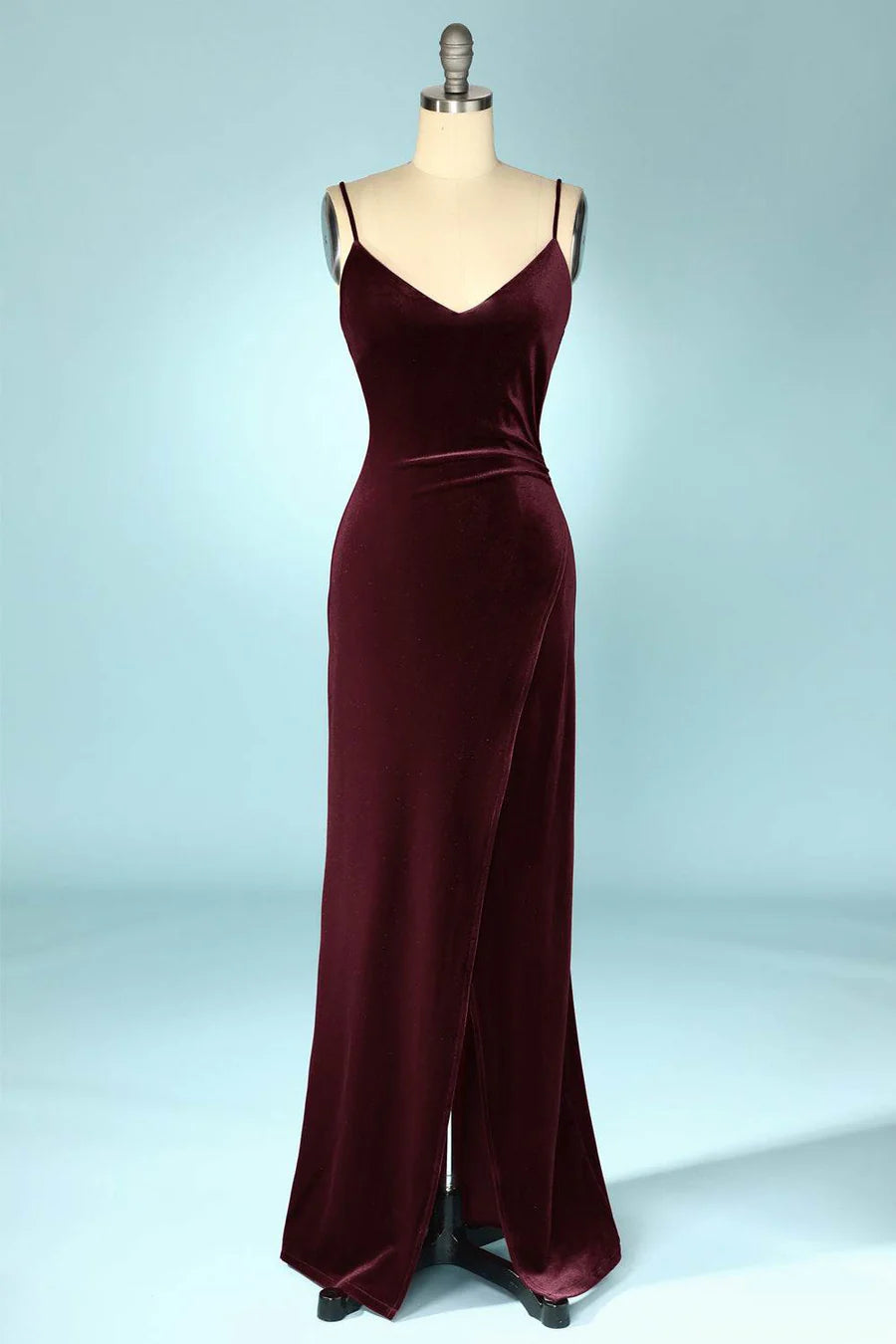 Velvet V-Neck Straps Long Bridesmaid Dress with Slit
