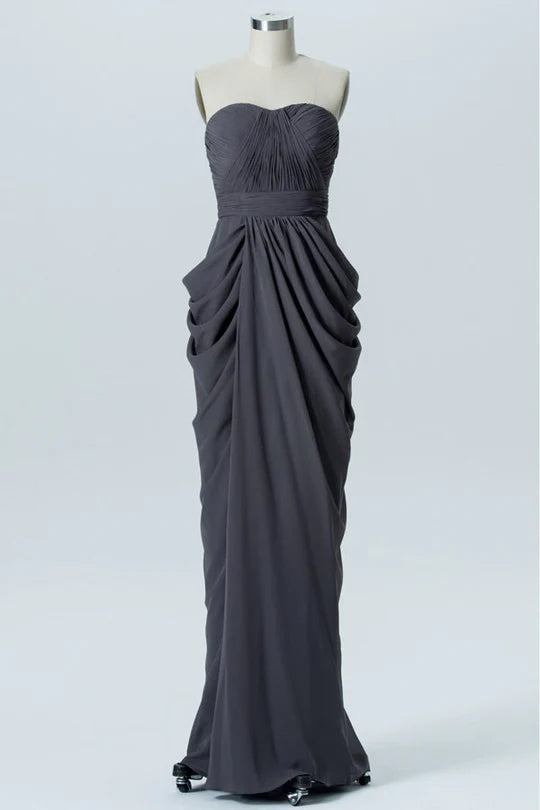 Chiffon Strapless Sheath Long Bridesmaid Dress Gentle beautiful and generous