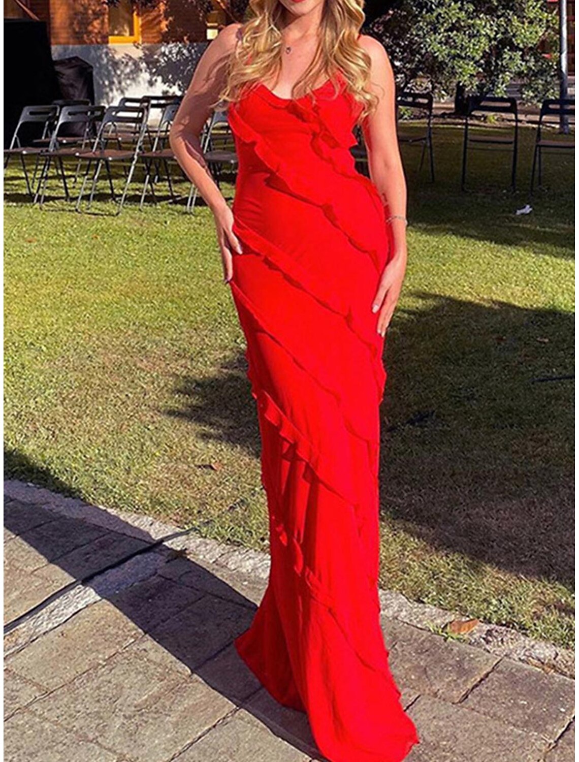 Women's Black Dress Prom Dress Party Dress Ruffle Split Spaghetti Strap Sleeveless Wedding Guest Vacation Black Red Summer Spring