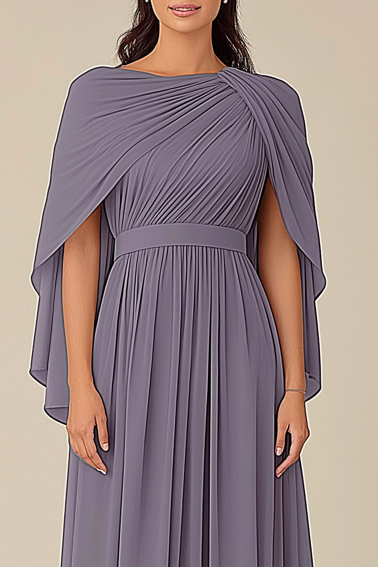 Simple beautiful generous and full of charm Prom Dress Formal Wedding Guest Dress Grey Blue Cape Mother of the Bride Gown