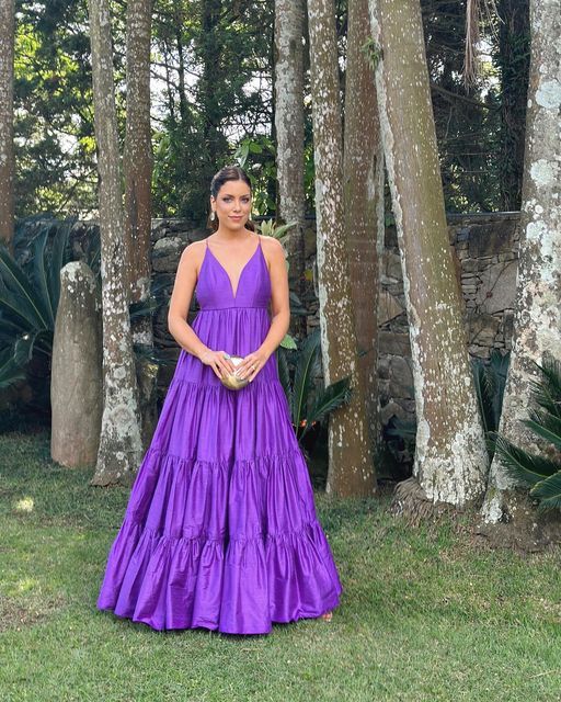 Purple Satin Long Evening Dress Wedding Party Dress