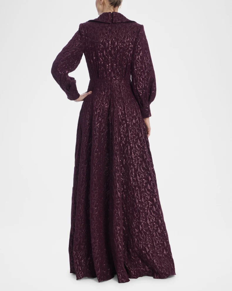 Deep V-Neck Metallic Jacquard Bow Gown Charming and unique design Beautiful generous simple