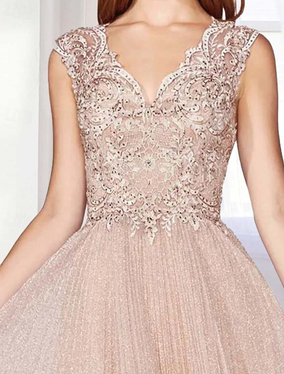 Mother of the Bride Dress Elegant Simple Minimalist V Neck Floor Length Lace Tulle Sleeveless with Appliques