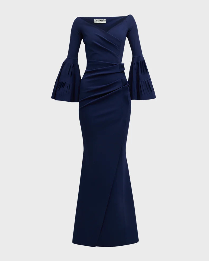 Pleated Cutout Bell-Sleeve Mermaid Gown Beautiful and charming simple and unique design