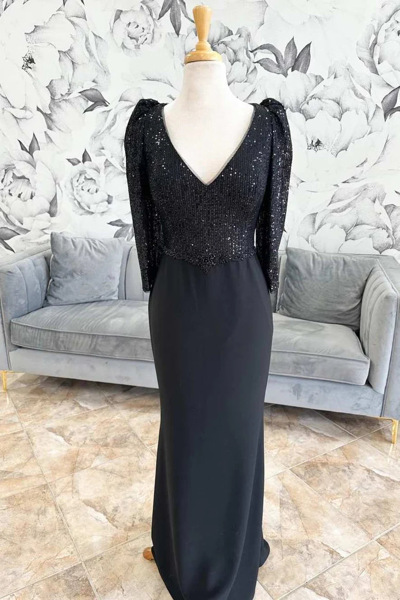 Sequin Plunge V Long Sleeve Formal Dress Simple gentle and grand
