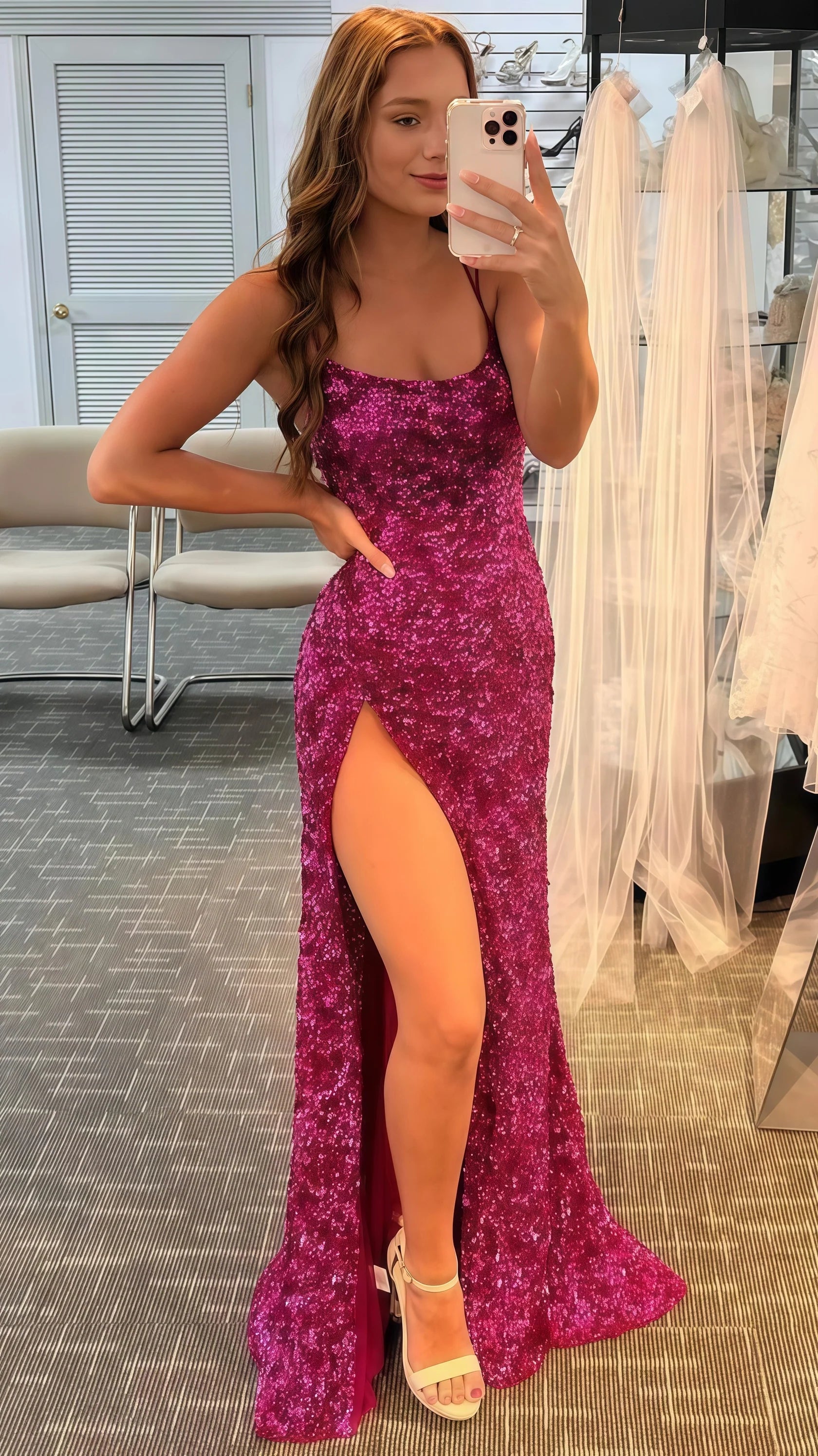 Sexy Mermaid Beautiful elegant and unique design Prom Dress Spaghetti Straps Mermaid Long Prom Dress Sequin Birthday Party Dress