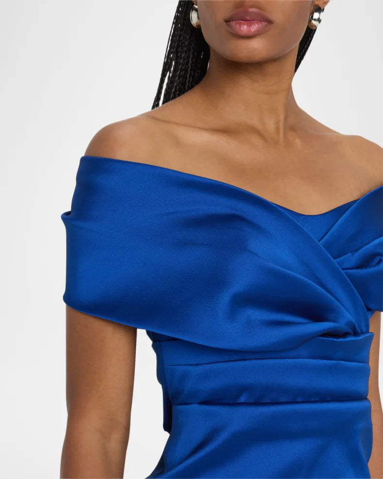 Charming and unique design Beautiful generous simple Stretch Mikado Portrait Draped A-line Gown