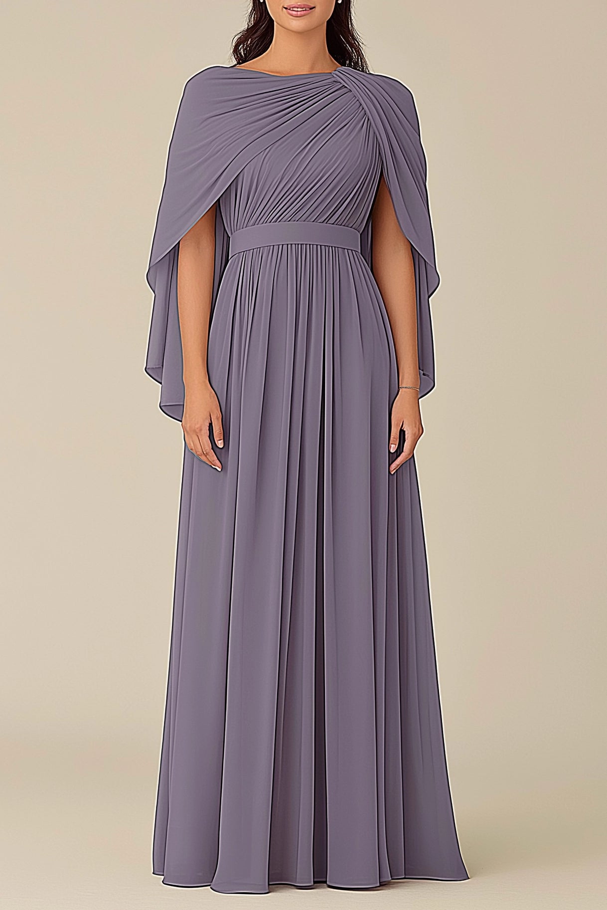 Simple beautiful generous and full of charm Prom Dress Formal Wedding Guest Dress Grey Blue Cape Mother of the Bride Gown