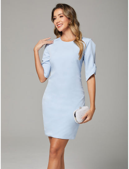 Sheath / Column Mother of the Bride Dress Elegant Simple Jewel Neck Short / Mini Chiffon Short Sleeve with Bow(s) Solid Color Derby Dresses