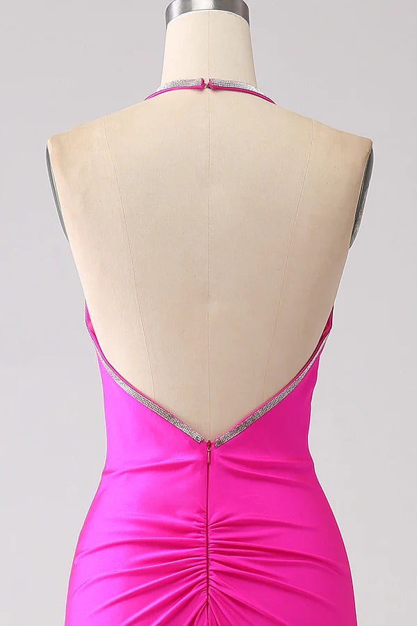 Fuchsia Mermaid Halter Neck Backless Long Prom Dress simple gentle atmospheric and unique desig