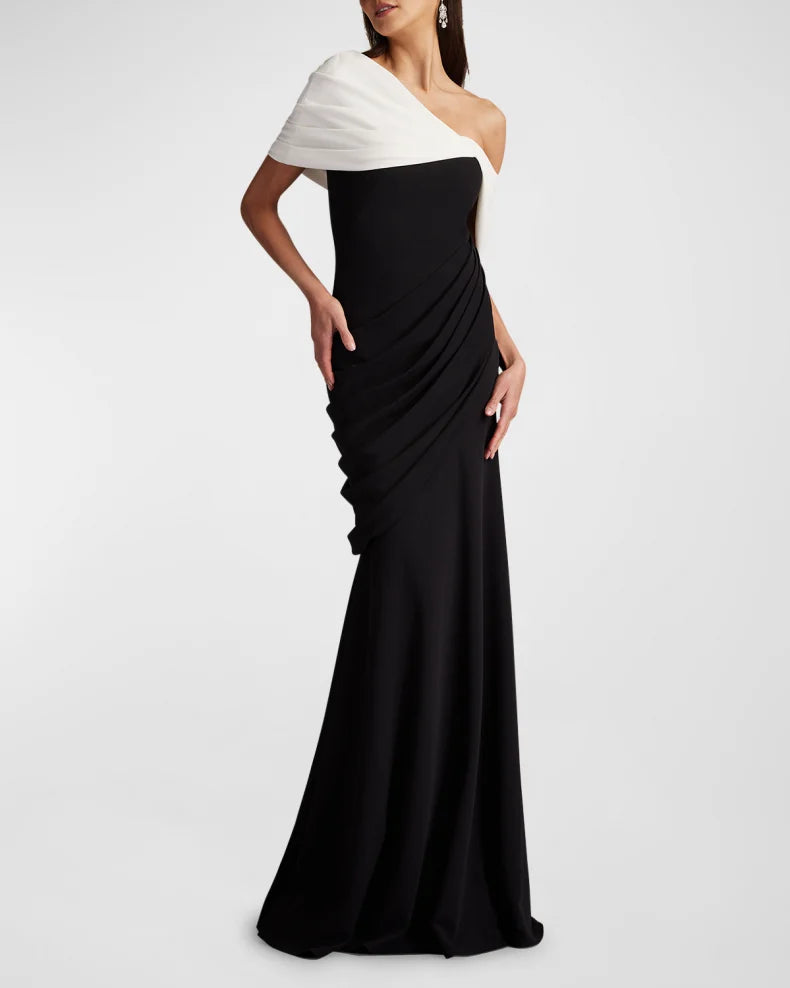 Charming and unique design Beautiful generous simple One-Shoulder Draped Crepe Gown