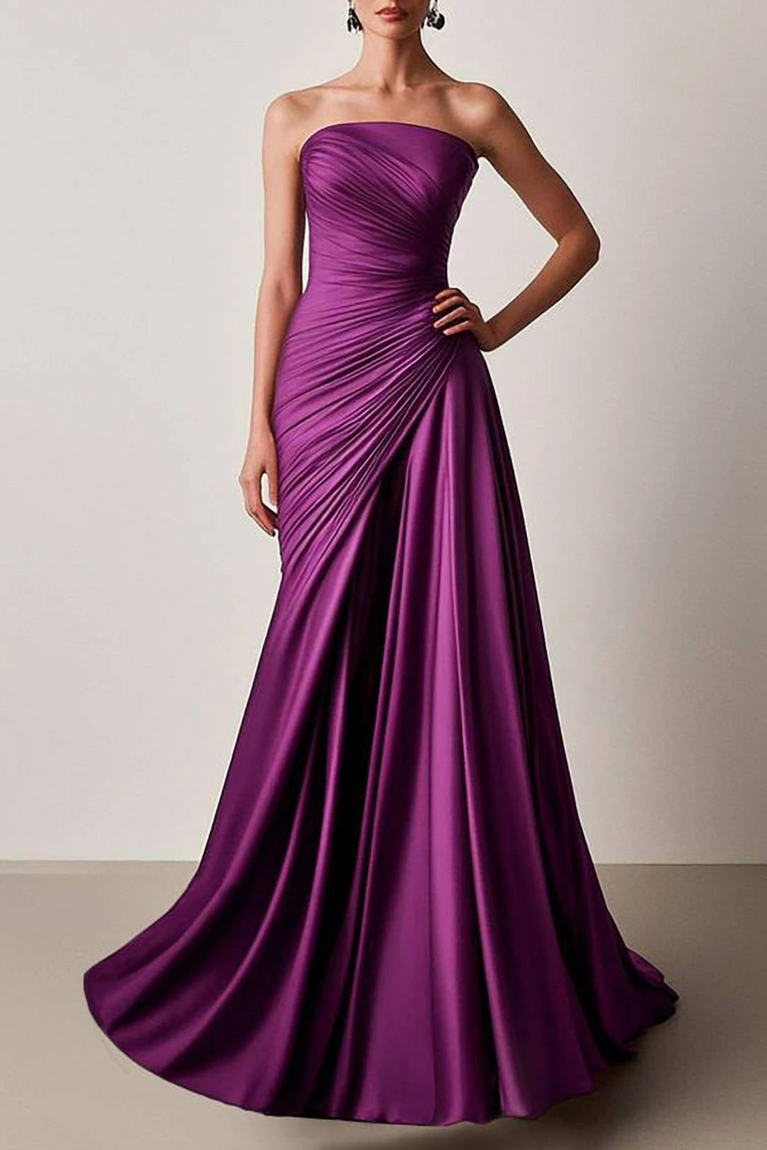 Formal Pleated Dress Purple Strapless Floor-Length Dress