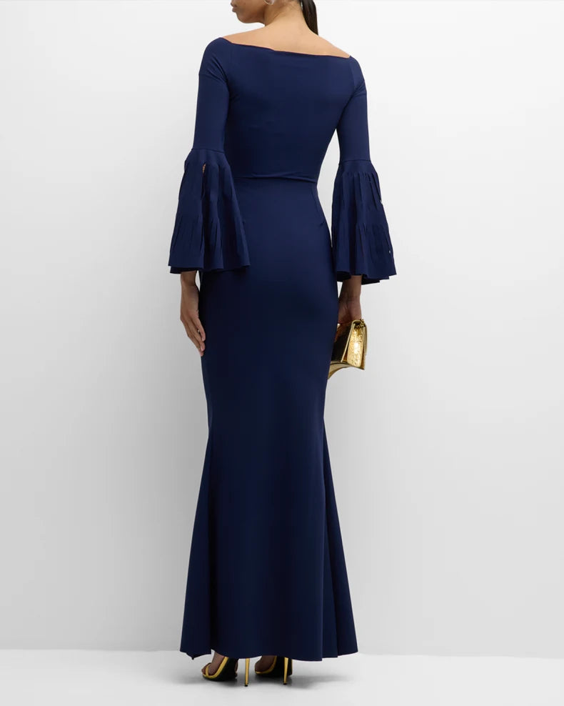 Pleated Cutout Bell-Sleeve Mermaid Gown Beautiful and charming simple and unique design