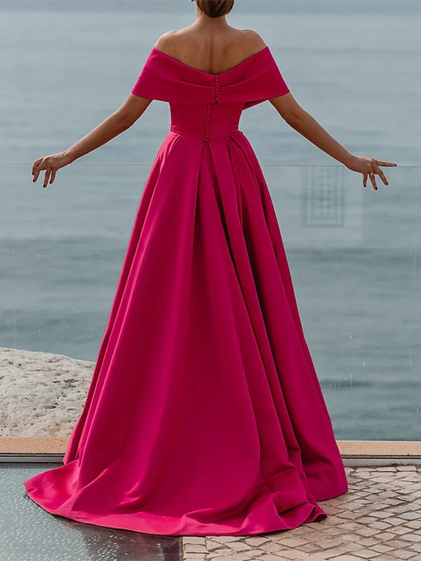 Princess Off-the-shoulder Short Sleeves Floor Length Evening Dress Simple gentle beautiful and unique design
