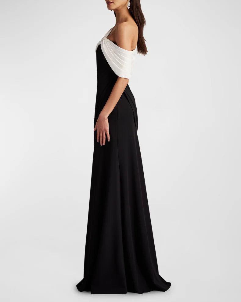 Charming and unique design Beautiful generous simple One-Shoulder Draped Crepe Gown