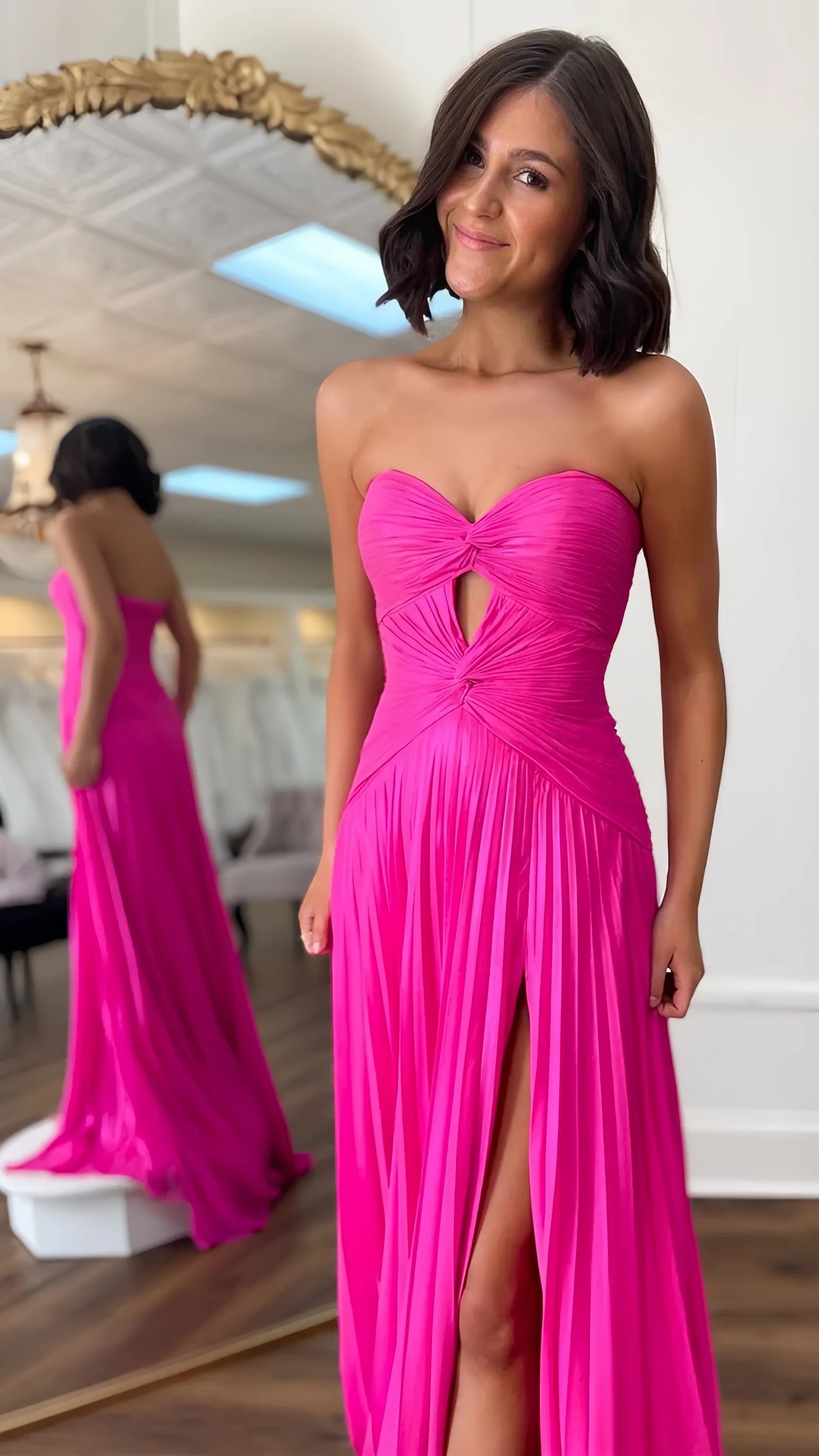 Sexy Mermaid Beautiful elegant and unique design Prom Dress Hot Pink Sweetheart Keyhole Chiffon Pleated Long Prom Dress