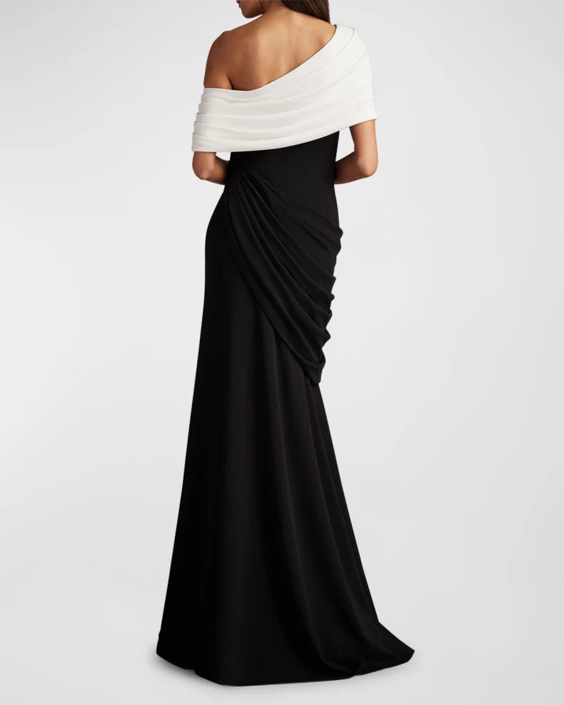 Charming and unique design Beautiful generous simple One-Shoulder Draped Crepe Gown