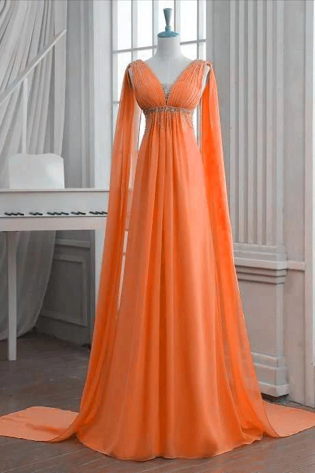 V-Neck Sleeveless Chiffon Empire Waist Long Prom Dress Evening Dre Simple atmospheric gentle