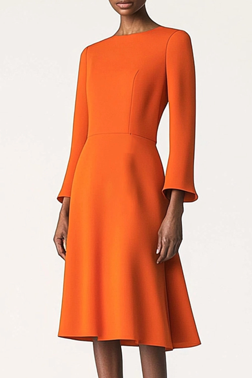 Orange Work Dress Long Sleeves Flared Hem Minimalis Dress Simple beautiful generous and full of charm