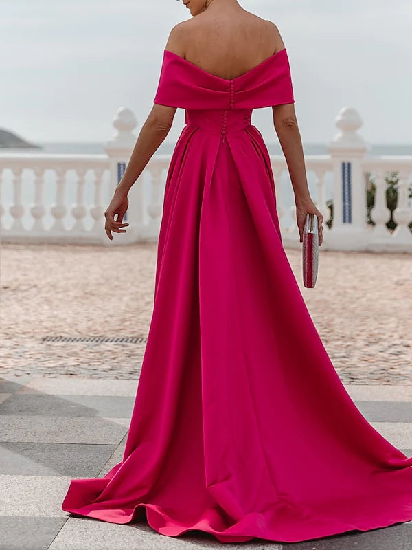 Princess Off-the-shoulder Short Sleeves Floor Length Evening Dress Simple gentle beautiful and unique design