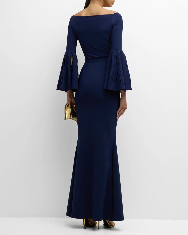 Pleated Cutout Bell-Sleeve Mermaid Gown Beautiful and charming simple and unique design